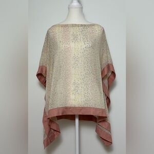 UNBRANDED Vintage Satin Trim Floral Cottage Summer Kaftan Tunic Top Size OS